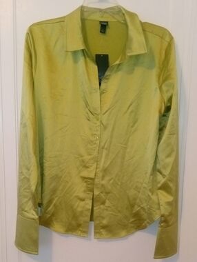 NWT Silk-Blend Lime Green long sleeve shirt, 3 button closure, large